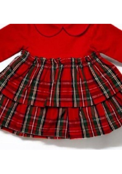Çikoby Kız Bebek Bebe Yaka Ekose Desenli Elbise-14902 Kırmızı