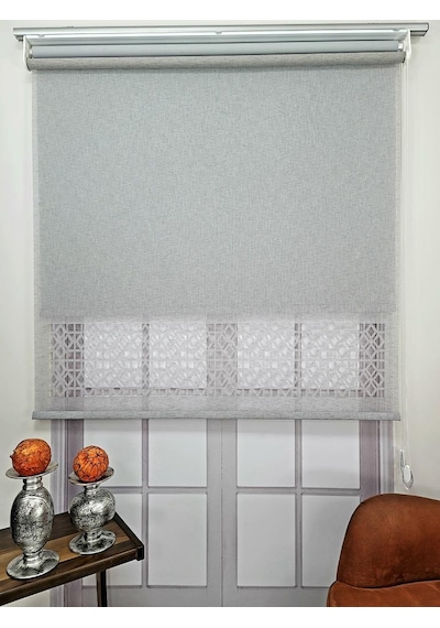 Bbb Çift Mekanizmalı Keten Lazer Kesim Tül Ve Stor Perde Mlt1050 Gri