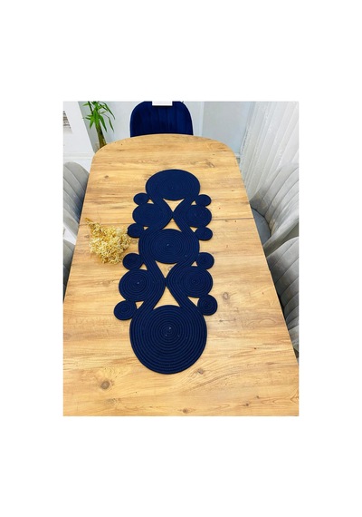 Jüt, Hasır,sarmal Model, Dekoratif Masa Örtüsü, Runner 40x110 Cm, Sehpa Örtüsü, Bohem Tarzı Lacivert Lacivert