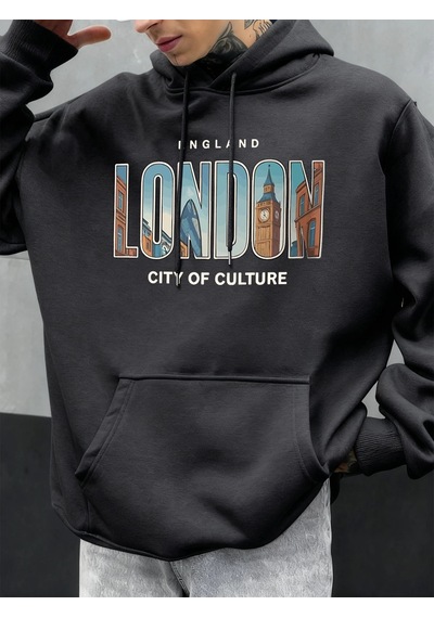 Startmore Tarzsokak Londra Şehir Baskıları Sonbahar Erkekler Hoody Cep Kapüşonlu Üst Hip Hop Moda Giyim Kişilik R Antrasit