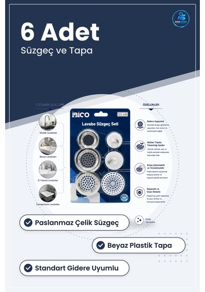Lavabo Süzgeç Ve Tapa Seti 6 Adet Paslanmaz Çelik Gider Tıkanma Ö