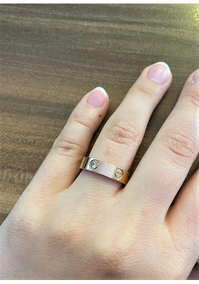 Unisex Love Model Taş Detay Rose Gold Çelik Yüzük Rose Gold