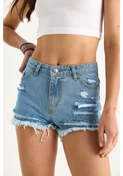 Shade Kadın Cep Detaylı Püsküllü Yırtık Denim Şort 60283399 - Mavi