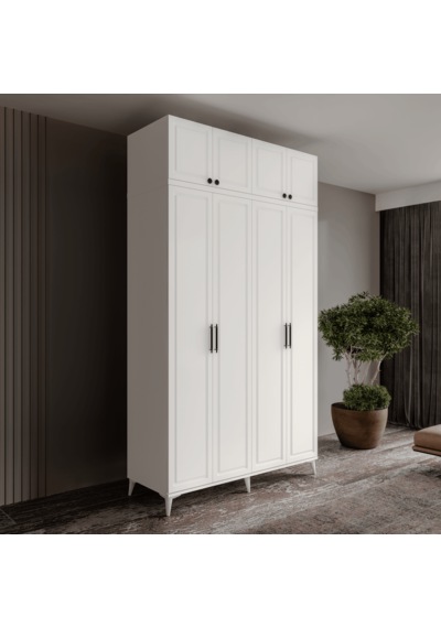 Guneystore Milas 4 Kapaklı Komple Mdf Ayaklı Yüklüklü Gardırop