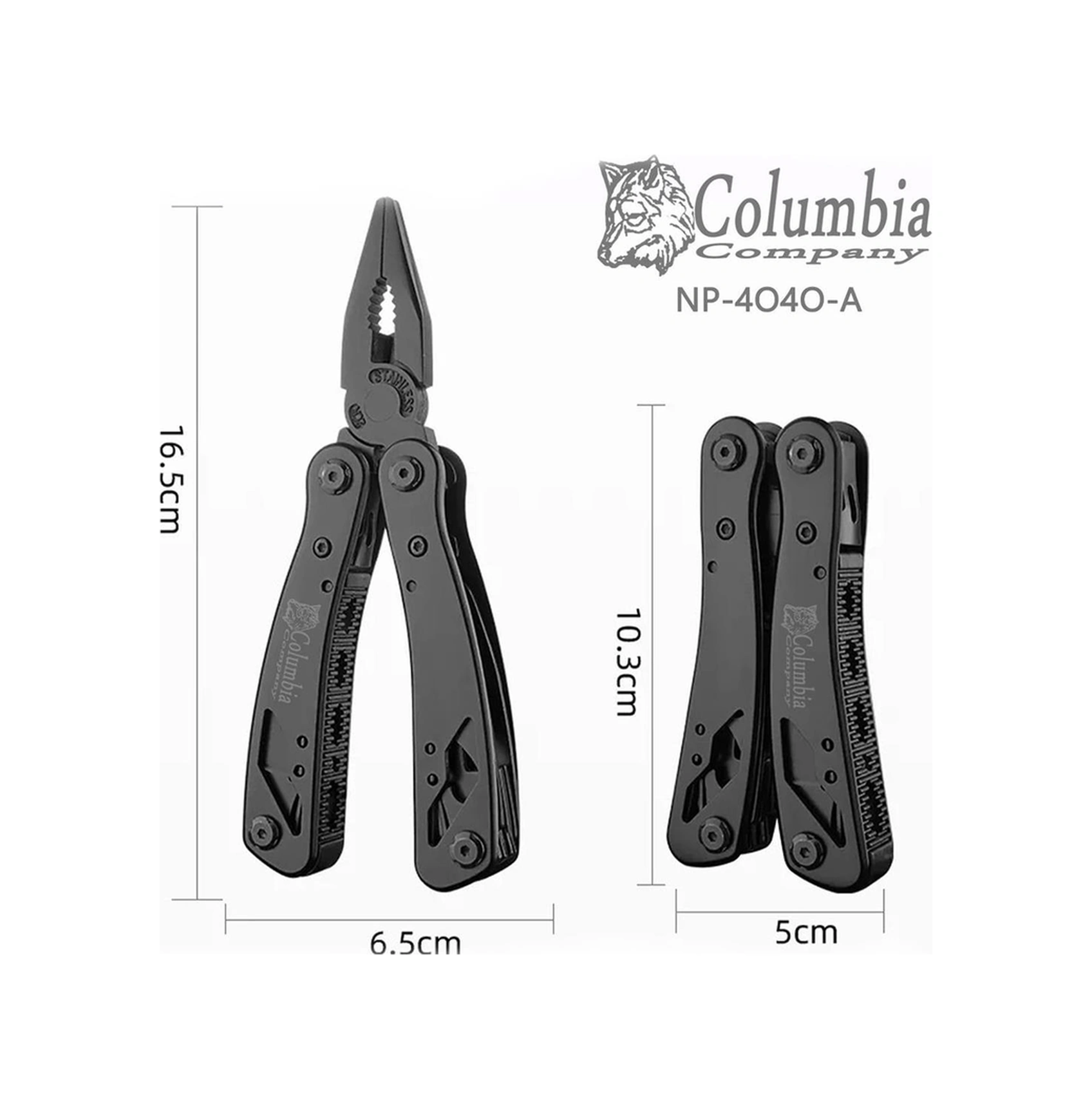 Columbia Kamp Çok Amaçlı El Aleti, 9 Multi Tool, Testere, Pense, Tornavida, Siyah