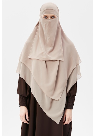 Altobeh Hazır Pratik Şifon Üç Katlı Peçeli Üçgen Hac Umre Şalı Sufle Hijab Nikap Kum Beji
