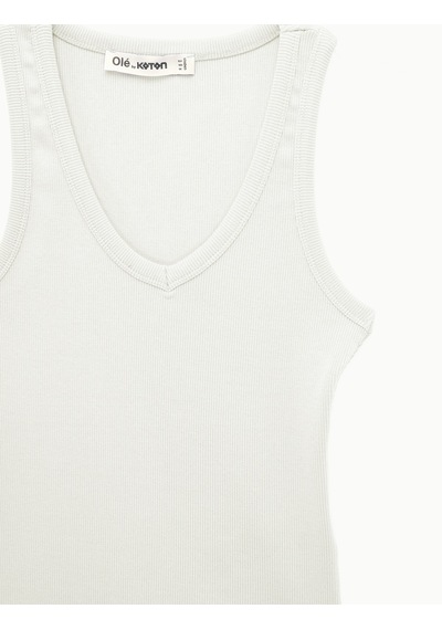 Koton Kaşkorse Modal Karışımlı V Yaka Kolsuz Slim Fit Atlet Ekru 6sal30273ık