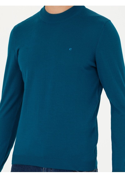 Cacharel Petrol Slim Fit Çeyrek Balıkçı Yaka Triko Kazak