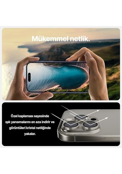 İphone 15 Pro / 15 Pro Max İle Uyumlu    Safir Cam %99.9 Saflıkta Gerçek Safir Cihazın Kendi Lensleri İle Ayn