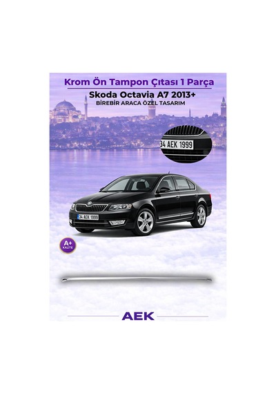 Skoda Octavia 2013-2018 Araca Özel Krom Ön Tampon Çıtası A+