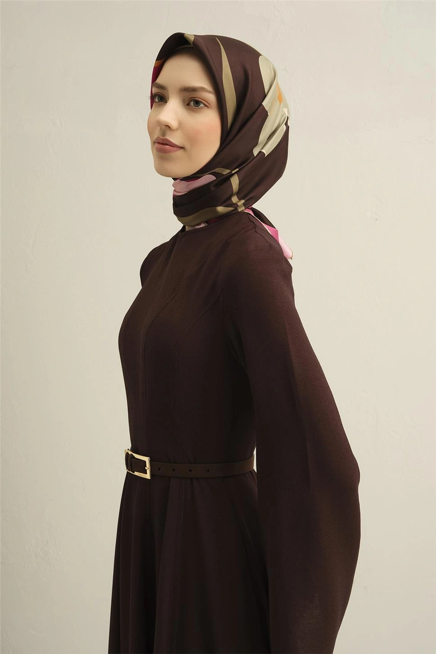 Armine Çiçek Desenli Saf İpek Sura Eşarp 9317d 36 KAhverengi