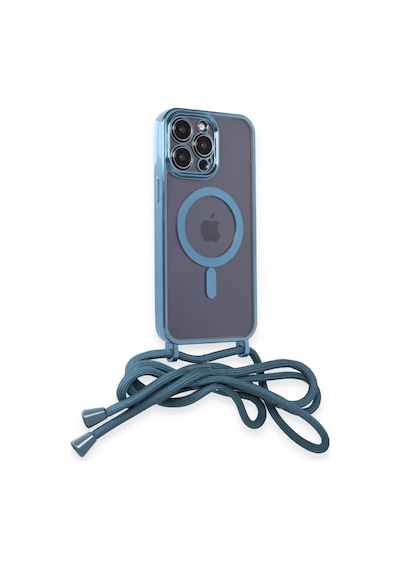 Newface Apple Uyumlu iPad iPhone 13 Pro Kılıf Divo Lazer Askılı Magsafe Kapak - Sierra Blue Siyah