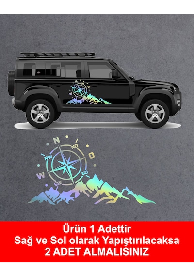 Dağ Ve Pusula Sticker - 4x4, Offroad, Kamp Sticker - Araba Oto Motosiklet Karavan Cam Sticker - 02171 30 Cm