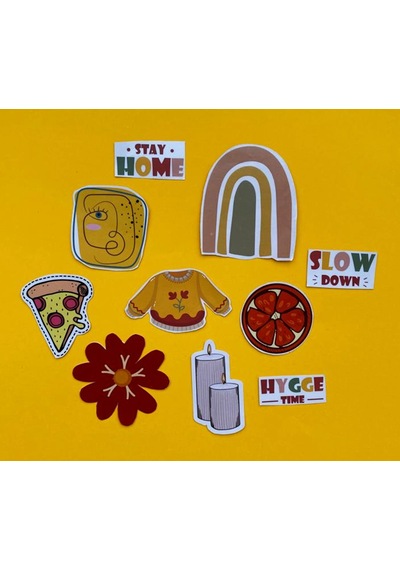 Kıyafet Pizza Mum Tasarımlı Karışık Renk 10'lu Stickers Çıkartma