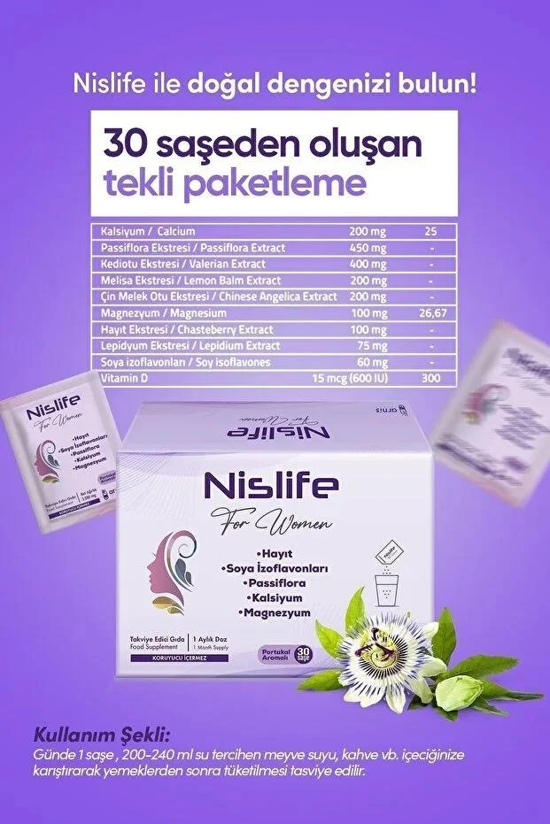Nislife Passiflora, Magnezyum, Kalsiyum Içeren Takviye Edici Gıda