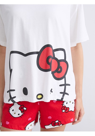 Lcw Young Kırmızı Hello Kitty Baskılı Kadın Şortlu Pijama Takımı