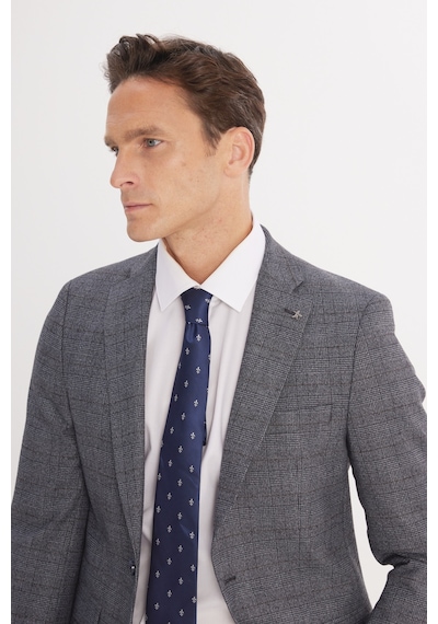 AC&Co / Altınyıldız Classics Erkek Grı Mavı Ekstra Slim Fit Dar Kesim Mono Yaka Kareli Kapak Cepli Takım Elbise Grı Mavı