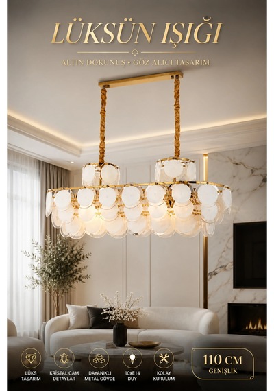 Modern Premium Lüksün Işıltısı Gold Dekoratif Modern Sarkıt Avize 10xe14