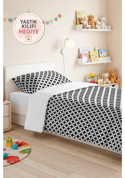 Siyah Geometrik Modern Tek Kişilik Pike Takımı - Beyaz Minimal 160x220 Cm Kapitone Yatak Örtüsü Bohem Ot Dokusu