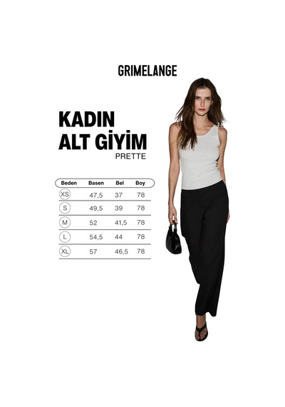 Grımelange Prette Kadın Yumuşak Dokulu Geniş Paçalı Dokuma Siyah Pantolon