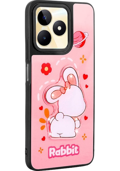 Realme C55 Kılıf Parlayan Kabartmalı İkonik Figürlü Zore Amas Silikon Kapak Pembe