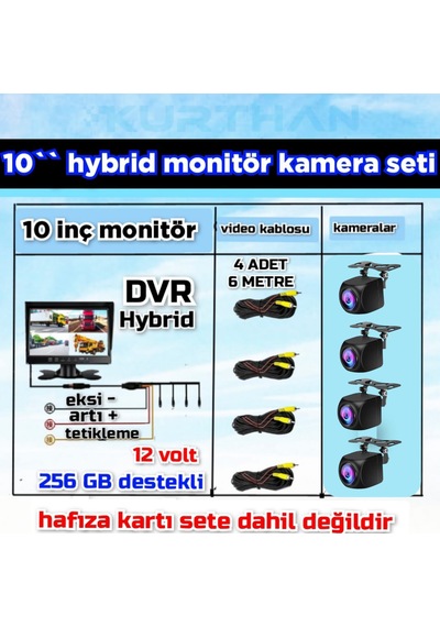 Hybrid Dvr 10'' Ekran 4 Ad 170'' Balık Gözü Lens Geniş Açı Kamera