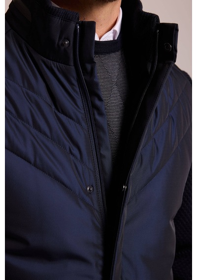 Ysf Erkek Lacivert Slim Fit Kolu Trikolu Mont
