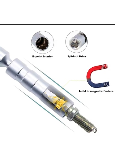Mafsallı 14mm Buji Lokması 12 Köşe Mıknatıslı 3/8