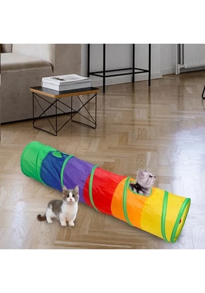Tineke Düz Kedi Tüneli Katlanır Gökkuşağı Uzun Düz Kedi Oyuncağı