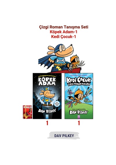 Çizgi Roman Tanışma Seti, Köpek Adam-1 Ve Kedi Çocuk-1, Dav Pılkey 2 Kitap Set, Defter Hediyeli