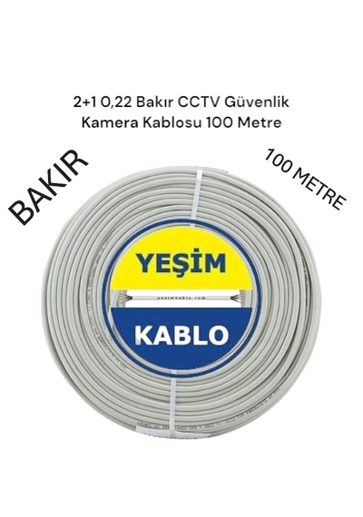 Yeşim 2+1 0,22 Cctv Bakır Güvenlik Kamera Kablosu 100 Metre