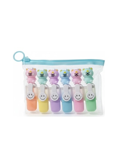 Sevimli Mini Fosforlu Keçeli Kalem-6lı Set-mini Ayıcık Başlıklı-fosfor04