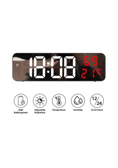 Nem Ölçer Dereceli Led Duvar Ve Masa Alarm Saati Kırmızı 120x60