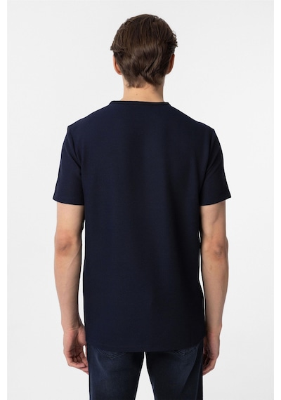 Süvari Lacivert Slim Fit Armürlü Bisiklet Yaka Tişört-37379 Lacivert