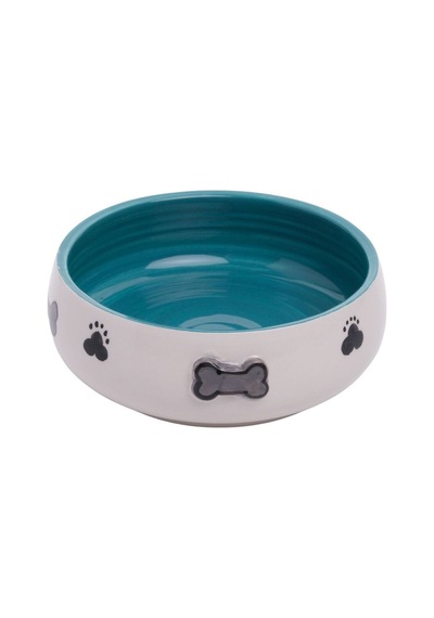 Tekli Seramik Kemik Desenli 600 Ml Mavi-mama Kabı Kedi Köpek Mama Su Kabı