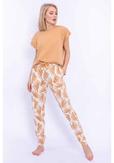 Arnetta Yaprak Desenli Camel Kadın Slim Fit Takım 5274-28908 Camel