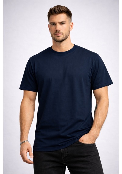 Herkesemoda Arka Stay Yazı Detaylı Basic T-shirt Lacivert