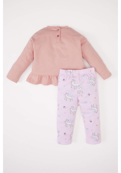 DeFacto Kız Bebek 2'li Takım Bisiklet Yaka Sweatshirt Unicorn Baskılı Beli Lastikli Alt D8699A525SPBR80