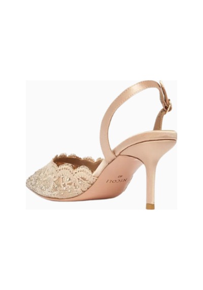 Nicoli Rimini 70 Dantelli Slingback Topuklu, Kristal Taşlı, Sivri Burun, Lüks El Işçiliği Tasarım Pembe