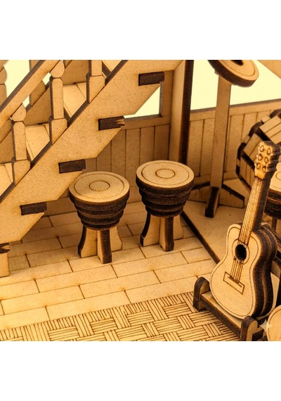 Müzik Dükkanı Ahşap Maket Seti Dıy Miniatür Müzik Mağazası Peri Led'li 3d Puzzle