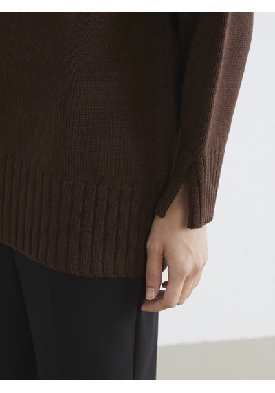 Lcw Modest Kahverengi Bisiklet Yaka Oversize Kadın Triko Tunik