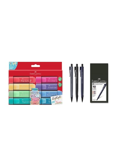 Faber Castell Ofis Ve Okul Seti 8'li Pastel Fosforlu Kalem Ve 3 Adet Econ 0.7 Kalem Çok Renkli