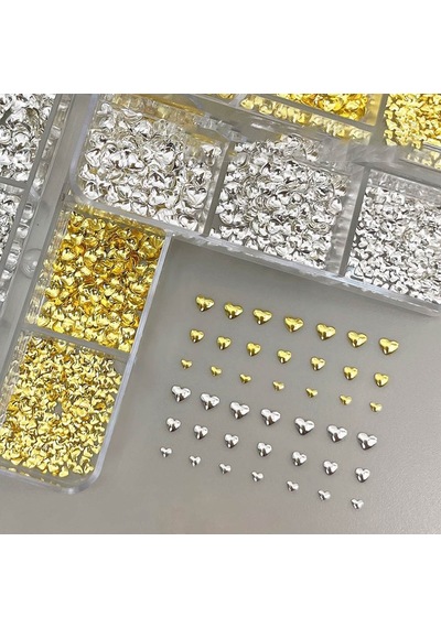 Kalp Dizayn 6 Grit Metal Tırnak Süsleme Charm Silver Ve Gold Nail Art Charm Taşları Wn-527