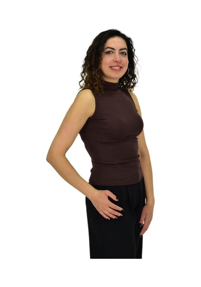 Kadın Düz Renk Vücuda Oturan Askılı Tişört Bgl-st04297 Kahve