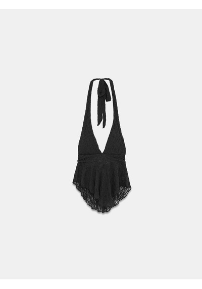 Dilvin 21228 Dantel Halter Yaka Top-siyah