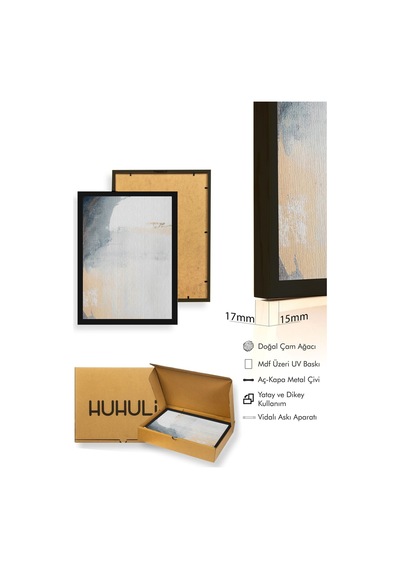 Doğal Ahşap Çerçeveli Soyut Desenli Tablo - Pastel Tonlar Huhu1331