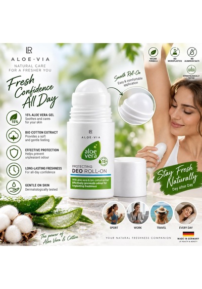 Aloe Vıa Alkolsüz Deo Roll-on, %15 Aloe Vera Jel Ve Organik Pamuk Ekstreli, Hassas Ciltler İçin, 50 Ml