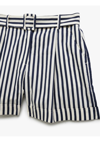 Koton Pamuklu Cepli Kemerli Mini Poplin Şort Lacivert Çizgili 5sak40417pw 7s2