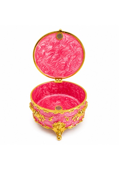 Yuvarlak Renkli Gold İşlemeli Mücevher Kutusu Pembe