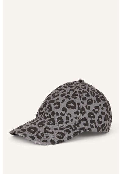 Defacto Kadın Leopar Desenli Pamuklu Cap Gri Şapka H6748ax26wngr2 Gri-gr2